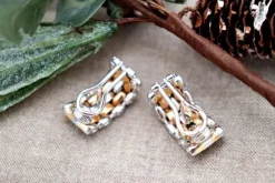Pamono 2-Tone 18 Karat Gold Earrings with Diamonds and Omega Clasps, Set of 2><noscript><img width=
