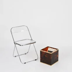 Pamono Tortoiseshell Effect Acrylic and Brass Cubic Magazine Rack from Dior, 1970s><noscript><img width=
