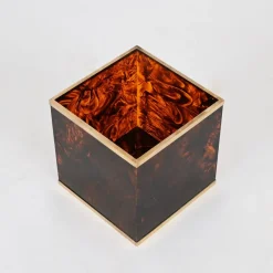 Pamono Tortoiseshell Effect Acrylic and Brass Cubic Magazine Rack from Dior, 1970s><noscript><img width=