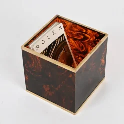 Pamono Tortoiseshell Effect Acrylic and Brass Cubic Magazine Rack from Dior, 1970s><noscript><img width=