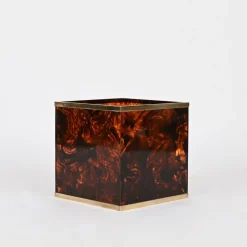 Pamono Tortoiseshell Effect Acrylic and Brass Cubic Magazine Rack from Dior, 1970s><noscript><img width=