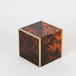 Pamono Tortoiseshell Effect Acrylic and Brass Cubic Magazine Rack from Dior, 1970s><noscript><img width=