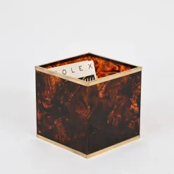 Pamono Tortoiseshell Effect Acrylic and Brass Cubic Magazine Rack from Dior, 1970s><noscript><img width=