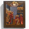 Pamono Traditional Religious Icon with Saint Healing a Sick Person, 1800s, Tempera on Wood> Painting