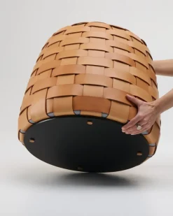New Pamono Trama Pouf in Natural Leather by Viola Tonucci