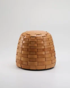 New Pamono Trama Pouf in Natural Leather by Viola Tonucci
