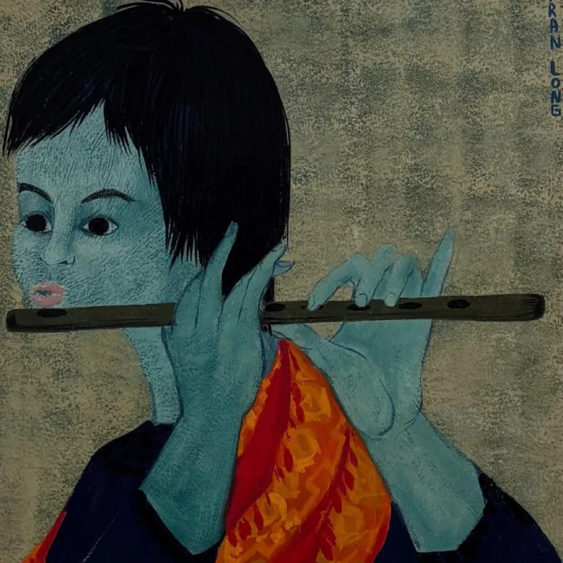 Hot Pamono Tran Long, Flute Player, 20th Century, Acrylic on Paper