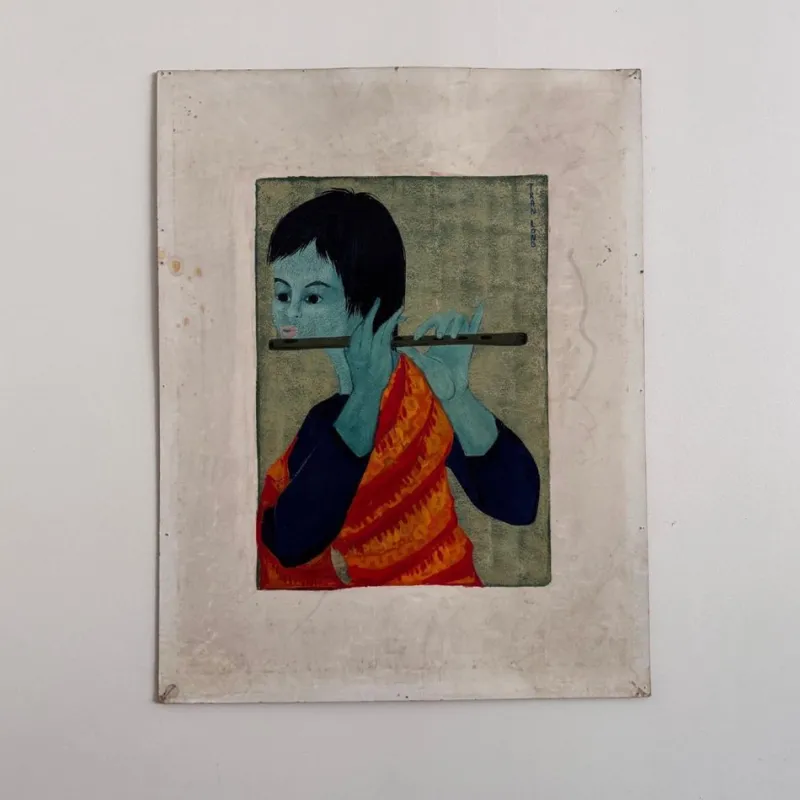 Hot Pamono Tran Long, Flute Player, 20th Century, Acrylic on Paper