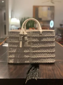 Sale Pamono Trancoso Indochina Croco Woven Leather Basket by Elisa Atheniense Home