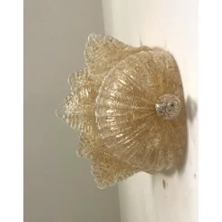 Pamono Transparent and Gold Graniglia Leaf Murano Glass Wall Sconces by Simoeng, Set of 2><noscript><img width=