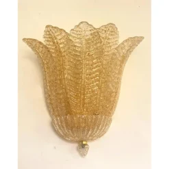 Pamono Transparent and Gold Graniglia Leaf Murano Glass Wall Sconces by Simoeng, Set of 2><noscript><img width=