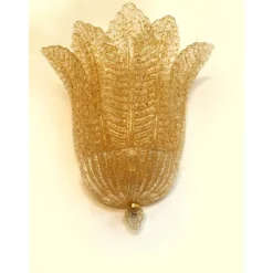 Pamono Transparent and Gold Graniglia Leaf Murano Glass Wall Sconces by Simoeng, Set of 2><noscript><img width=
