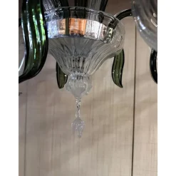 Pamono Transparent and Green Leaves Chandelier in Murano Glass by Simoeng><noscript><img width=
