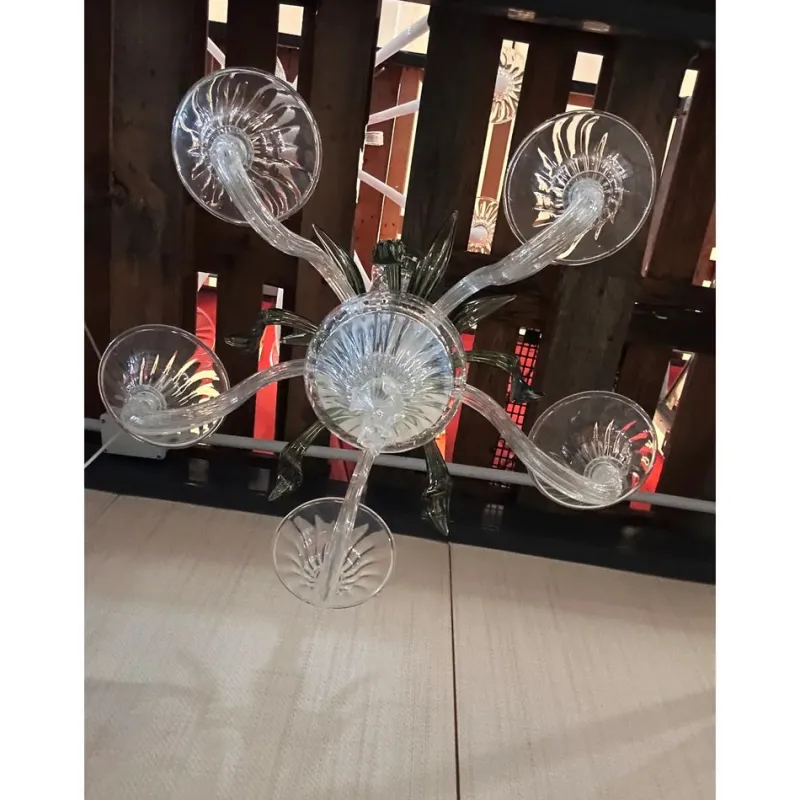Pamono Transparent and Green Leaves Chandelier in Murano Glass by Simoeng> Ceiling Lights