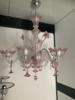 Best Pamono Transparent and Pink Murano Style Glass Chandelier with Flowers and Leaves from Simoeng