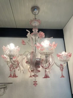 Best Pamono Transparent and Pink Murano Style Glass Chandelier with Flowers and Leaves from Simoeng