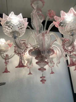 Best Pamono Transparent and Pink Murano Style Glass Chandelier with Flowers and Leaves from Simoeng