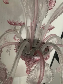 Best Pamono Transparent and Pink Murano Style Glass Chandelier with Flowers and Leaves from Simoeng