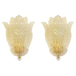 Pamono Transparent Graniglia Leaf Murano Glass Wall Sconces by Simoeng, Set of 2> Wall Lights & Sconces