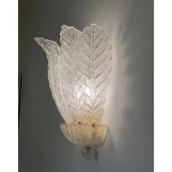 Pamono Transparent Graniglia Leaf Murano Glass Wall Sconces by Simoeng, Set of 2><noscript><img width=