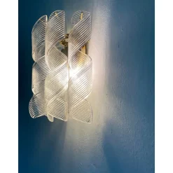 Sale Pamono Transparent Ricci Murano Glass Gold 24k Wall Sconces by Simoeng, Set of 2