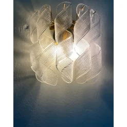Sale Pamono Transparent Ricci Murano Glass Gold 24k Wall Sconces by Simoeng, Set of 2