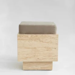 Best Pamono Travertine Cube Stool with Velvet Cushion from Kiwano Concept