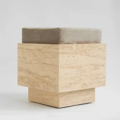Best Pamono Travertine Cube Stool with Velvet Cushion from Kiwano Concept
