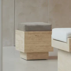 Best Pamono Travertine Cube Stool with Velvet Cushion from Kiwano Concept