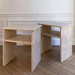 Pamono Travertino Al Verso Bedside Tables by Almarmo, Set of 2> Tables