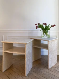 Pamono Travertino Al Verso Bedside Tables by Almarmo, Set of 2><noscript><img width=