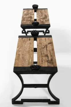 Pamono Trädgårdsmöbel Nr 2 Stools in Cast Iron and Painted Wood attributed to Folke Bensow, 1920, Set of 2><noscript><img width=