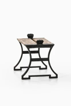 Pamono Trädgårdsmöbel Nr 2 Stools in Cast Iron and Painted Wood attributed to Folke Bensow, 1920, Set of 2><noscript><img width=