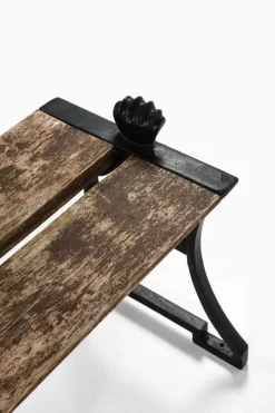 Pamono Trädgårdsmöbel Nr 2 Stools in Cast Iron and Painted Wood attributed to Folke Bensow, 1920, Set of 2><noscript><img width=