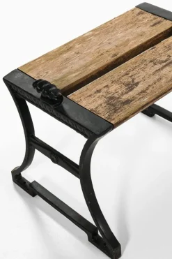 Pamono Trädgårdsmöbel Nr 2 Stools in Cast Iron and Painted Wood attributed to Folke Bensow, 1920, Set of 2><noscript><img width=