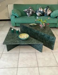 Pamono Triangle Marble Coffee Table in Real Marble by Andrea Grasso, Set of 2> Tables|Coffee & Side Tables