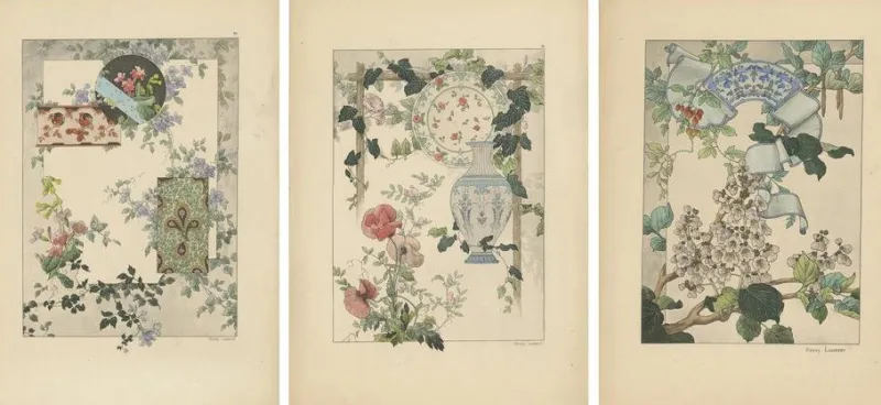 Discount Pamono Tribute to Floral Elegance, 1896, Paper, Set of 3