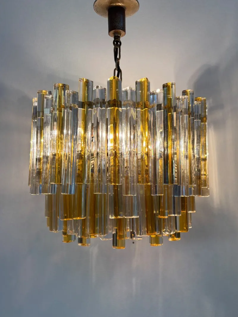 Pamono Triedri Series Chandelier in Murano Glass from Venini, Italy, 1960s> Ceiling Lights