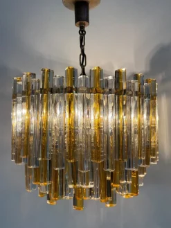 Pamono Triedri Series Chandelier in Murano Glass from Venini, Italy, 1960s> Ceiling Lights
