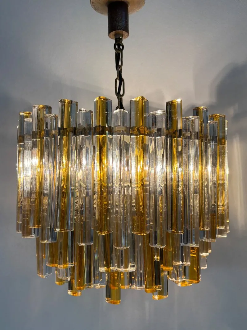 Pamono Triedri Series Chandelier in Murano Glass from Venini, Italy, 1960s> Ceiling Lights