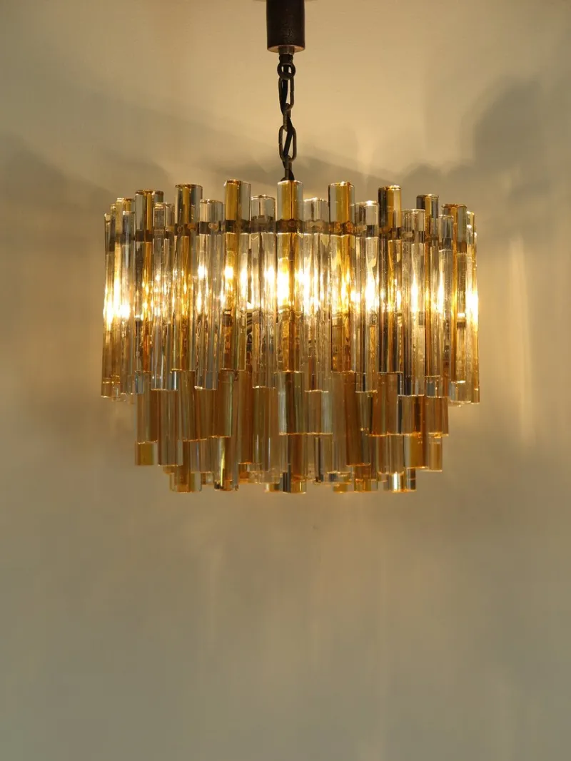 Pamono Triedri Series Chandelier in Murano Glass from Venini, Italy, 1960s> Ceiling Lights