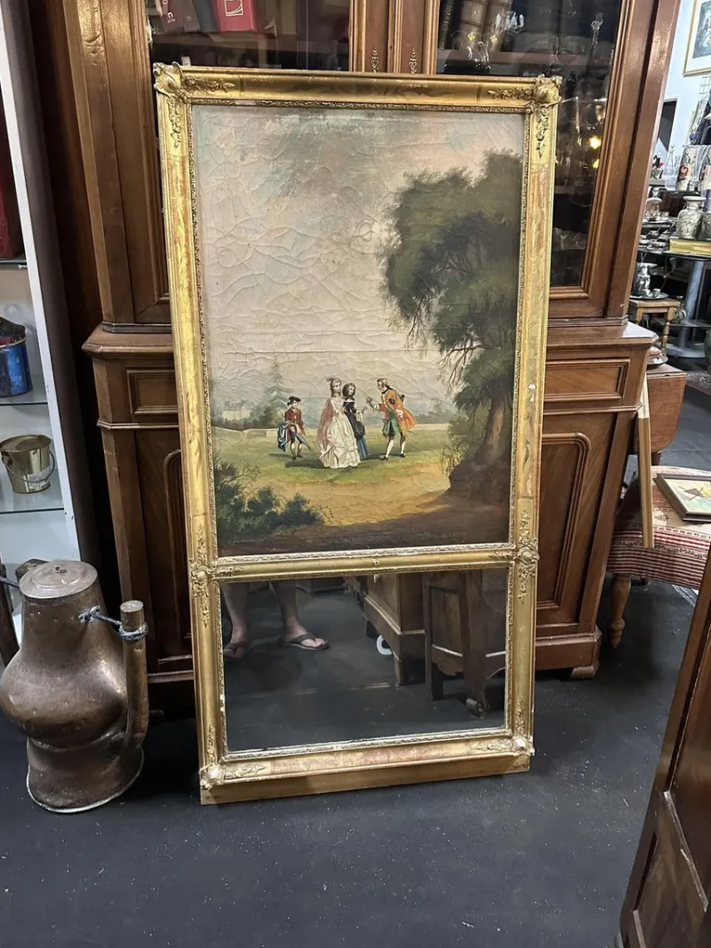 Pamono Trumeau Mirror with Romantic Painting, 1800s> Mirrors