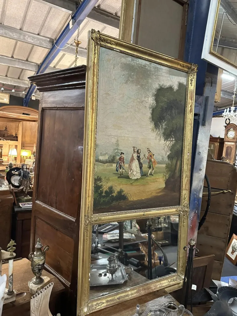 Pamono Trumeau Mirror with Romantic Painting, 1800s> Mirrors