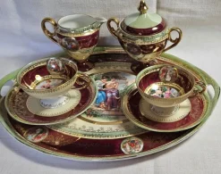 Discount Pamono Tête a Tête Service in Saxony Porcelain, 19th Century, Set of 7