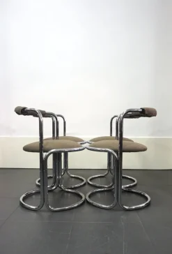 Pamono Tubular Steel Chairs, Italy, 1970s, Set of 4