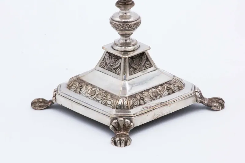 Pamono Turned Silver Candlesticks with Embossed Floral Motifs, Set of 2> Candleholders