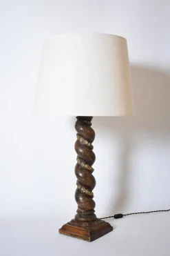 Sale Pamono Turned Wood Laurel Column Lamp, 19th Century