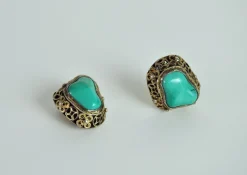 Online Pamono Turquoise and Sterling Silver Ear Clips by Erik Poul Fenster, Denmark, 1960s, Set of 2