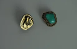 Online Pamono Turquoise and Sterling Silver Ear Clips by Erik Poul Fenster, Denmark, 1960s, Set of 2