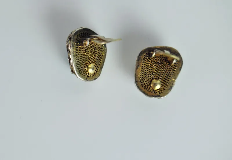 Online Pamono Turquoise and Sterling Silver Ear Clips by Erik Poul Fenster, Denmark, 1960s, Set of 2